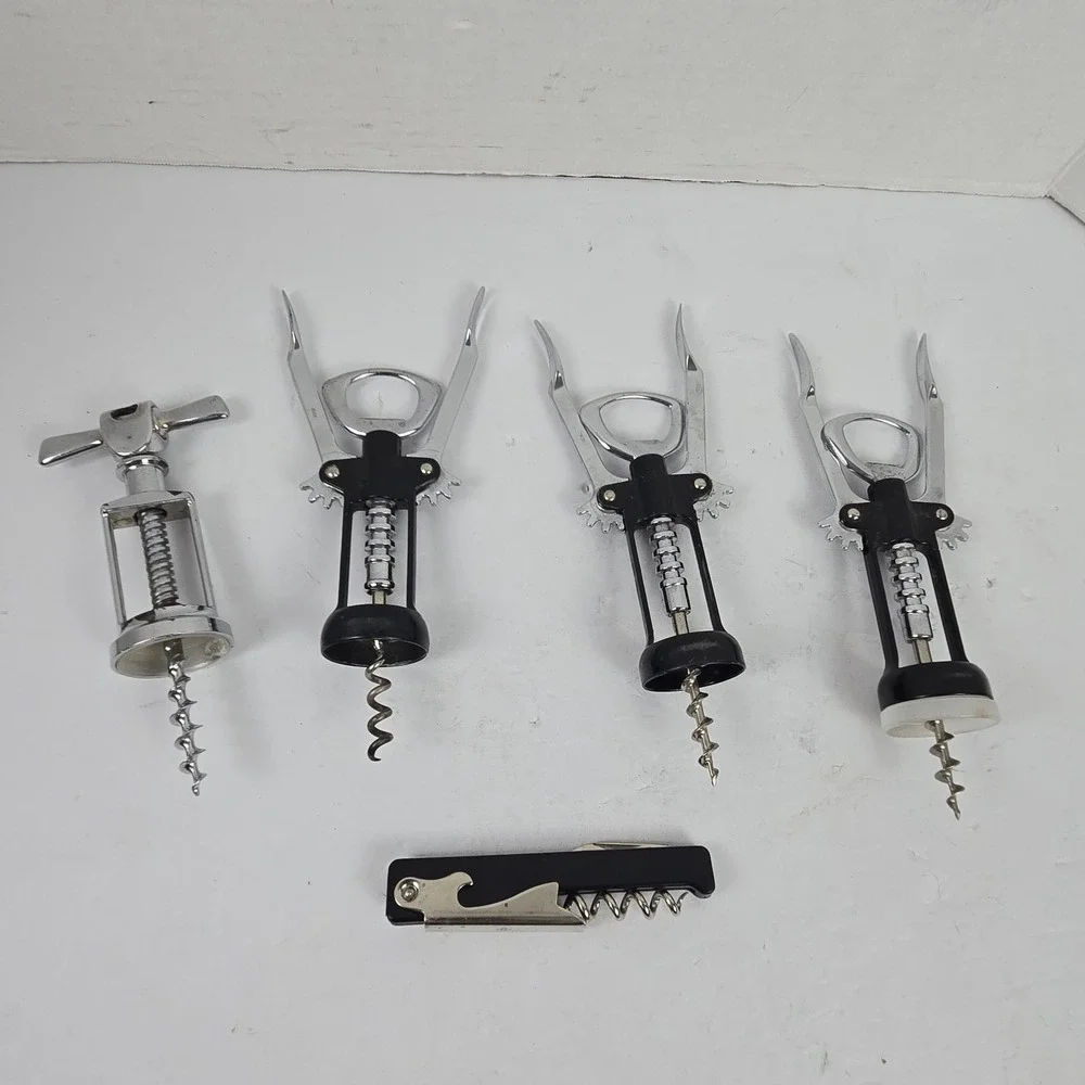 5 Vintage Corkscrews Wine Bottle Openers Made in Italy Black & Silver